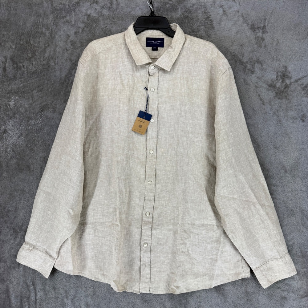 Charles Tyrwhitt Linen Shirt Mens XXL Slim Fit Oatmeal CSH00150ATXXL NEW